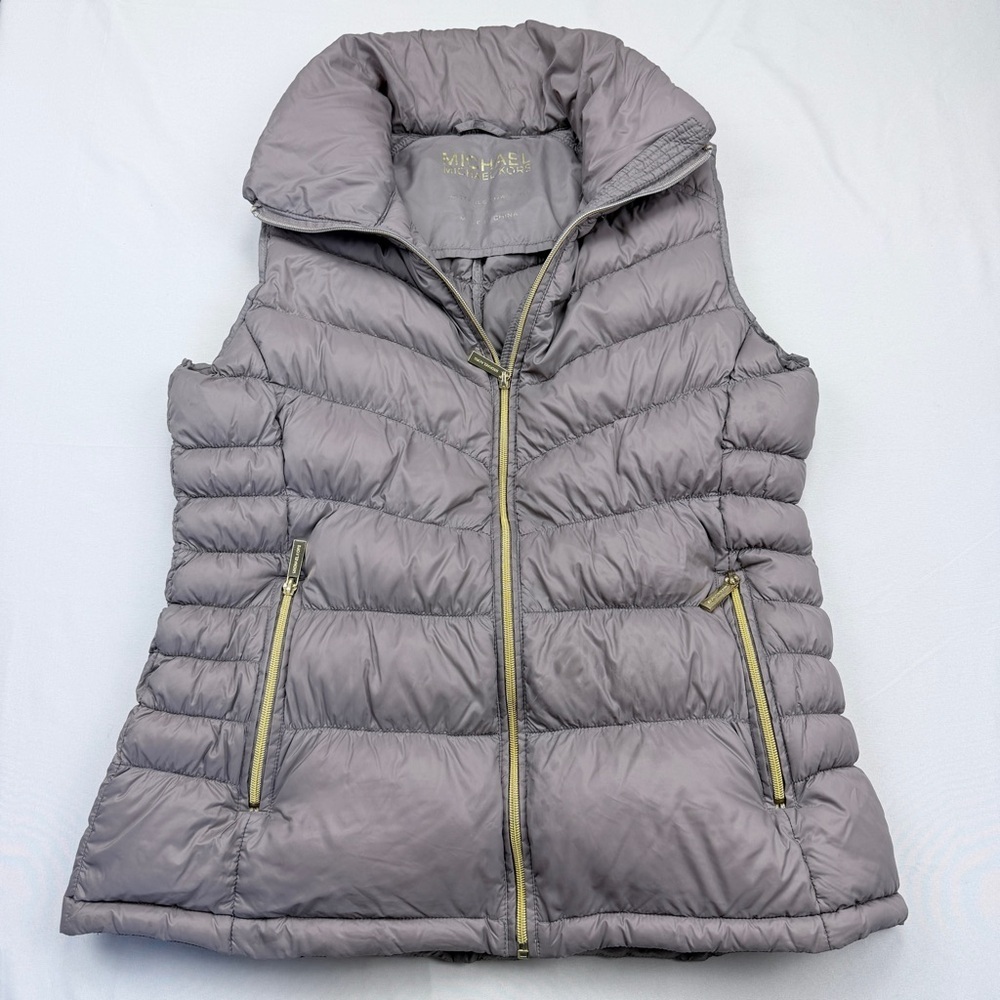Michael Kors packable puffer vest in a taupe color